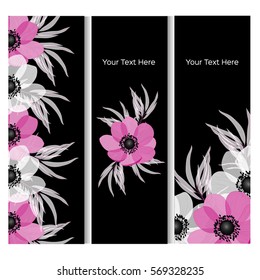 Vector illustration. Floral background with place for your text. Flowers anemones, roses, peony. Invitation Card - wedding, birthday, party, baby shower, Mother's Day, Valentine's Day.