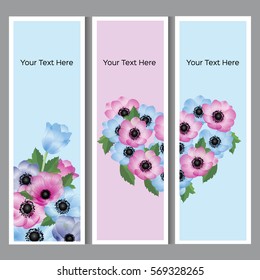 Vector illustration. Floral background with place for your text. Flowers anemones, roses, peony. Invitation Card - wedding, birthday, party, baby shower, Mother's Day, Valentine's Day.