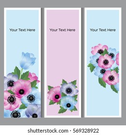 Vector illustration. Floral background with place for your text. Flowers anemones, roses, peony. Invitation Card - wedding, birthday, party, baby shower, Mother's Day, 
