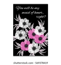 Vector illustration. Floral background with place for your text. Flowers anemones, roses, peony. Invitation Card - wedding, birthday, party, baby shower, Mother's Day, Valentine's Day.