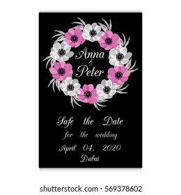Vector illustration. Floral background with place for your text. Flowers anemones, roses, peony. Invitation Card - wedding, birthday, party, baby shower, Mother's Day, Valentine's Day.