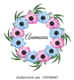 Vector illustration. Floral background with place for your text. Flowers anemones, roses, peony. Invitation Card - wedding, birthday, party, baby shower, Mother's Day, Valentine's Day.