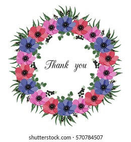 Vector illustration. Floral background with place for your text. Flowers anemones, roses, peony. Invitation Card - wedding, birthday, party, baby shower, Mother's Day, Valentine's Day.