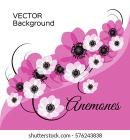 Vector illustration. Floral background with place for your text. Flowers anemones, roses, peony. Invitation Card - wedding, birthday, party, baby shower, Mother's Day, Valentine's Day.