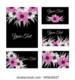 Vector illustration. Floral background with place for your text. Flowers anemones, roses, peony. Invitation Card - wedding, birthday, party, baby shower, Mother's Day, Valentine's Day.