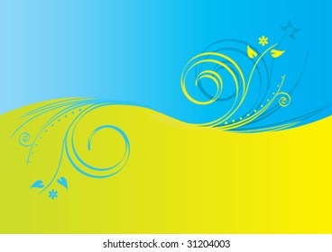 Vector illustration of floral background in yellow and blue