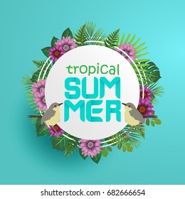 vector illustration of floral. beauty tropical summer floral with birds