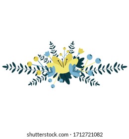 Vector illustration of the floral border composition with branches, leaves and berries. 