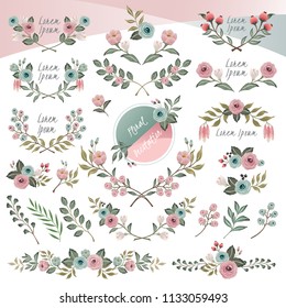 Vector illustration of floral borders collection. A set of beautiful flowers and branches for for Wedding, anniversary, birthday and party. Design for banner, poster, card, invitation and scrapbook