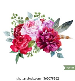 vector illustration floral bouquet, polygon illustration, triangles, flower peony and rose