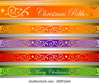 vector illustration of floral christmas ribbons on luminous glass (easy to edit colors)