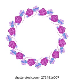 Vektorgrafik des floralen Kreisrahmens. Zartes Federdesign, Blumenkranz perfekt für Grußkarten, Hochzeitseinladungen und Prints.
