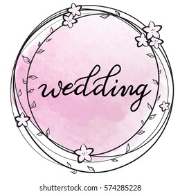 Vector illustration of a floral circle frame with 'Wedding' text