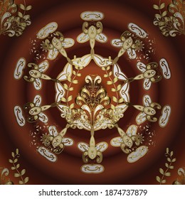 Vector illustration. Floral classic texture. Royal retro on beige and brown colors. Gold template. Seamless pattern golden elements. Design vintage for card, wallpaper, wrapping, textile.
