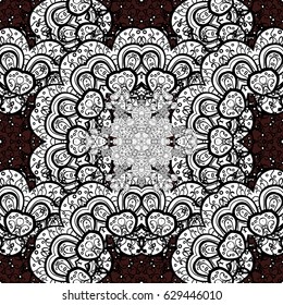 Vector illustration. Floral classic texture. Design vintage for card, wallpaper, wrapping, textile. Royal retro on brown background. Seamless pattern white elements. White template.