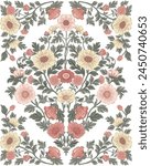 Vector illustration of a floral composition in William Morris style for greeting cards. Embracing Morris's intricate patterns and botanical motifs