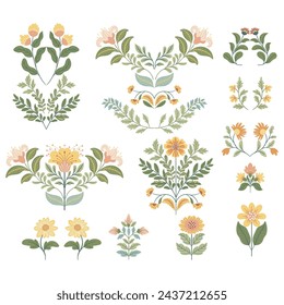 Vector illustration with floral compositions in foul style