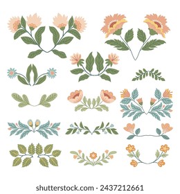 Ilustración vectorial con composiciones florales en estilo foul