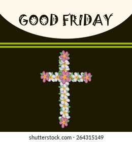 Vector illustration of a floral cross for Good Friday in gray background.