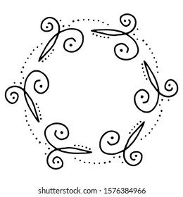 vector illustration of floral curls frame. Rustic style. Hand drawn intricately line. Black stroke. Isolated on white background. Elegant and noble. Best for wedding design. Invitation. 