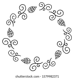 vector illustration of floral curls frame. Rustic style. Hand drawn intricately line. Black stroke. Isolated on white background. Elegant and noble. Best for wedding design. Invitation. 