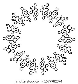 vector illustration of floral curls frame. Rustic style. Hand drawn intricately line. Black stroke. Isolated on white background. Elegant and noble. Best for wedding design. Invitation. 