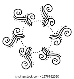 vector illustration of floral curls frame. Rustic style. Hand drawn intricately line. Black stroke. Isolated on white background. Elegant and noble. Best for wedding design. Invitation. 