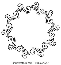 vector illustration of floral curls frame. Rustic style. Hand drawn intricately line. Black stroke. Isolated on white background. Elegant and noble. Best for wedding design. Invitation. 