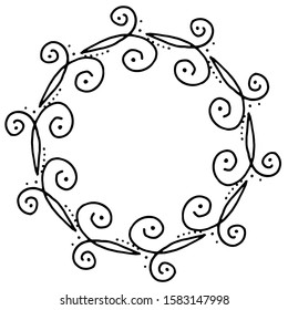 vector illustration of floral curls frame. Rustic style. Hand drawn intricately line. Black stroke. Isolated on white background. Elegant and noble. Best for wedding design. Invitation. 
