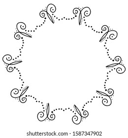 vector illustration of floral curls frame. Rustic style. Hand drawn intricately line. Black stroke. Isolated on white background. Elegant and noble. Best for wedding design. Invitation. 
