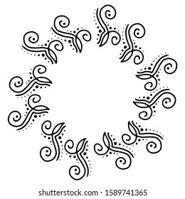vector illustration of floral curls frame. Rustic style. Hand drawn intricately line. Black stroke. Isolated on white background. Elegant and noble. Best for wedding design. Invitation. 