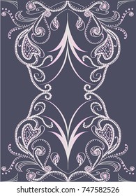 Vector illustration of floral curved vintage pattern  - white and light pink colored ornament on grey background