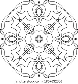 Vector illustration of floral dark black line dotted line with mandala style white background.
