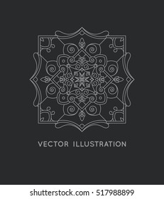 Vector illustration. Floral decor. Line insignia, logotype. Luxury logo template. Design element. Flourishes ornament. Perfect for business sign of restaurant, hotel. Islamic, arabic, oriental motif.