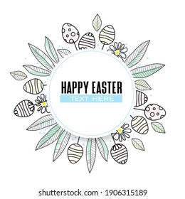 Vector illustration of floral decoration with leaves, hand-drawn, Easter background