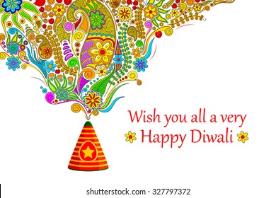 vector illustration of floral design coming out from firecracker in Happy Diwali