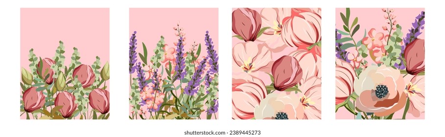 Vector illustration. Floral design, cover print, banner design, poster design. Collection of designs.