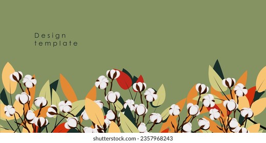 Vector illustration. Floral design, frame. Cotton. Autumn leaves.