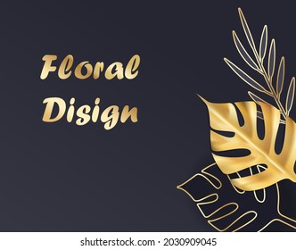 Vector illustration of a floral design with gold gradient and mesh on a dark background.