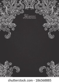 Vector illustration of floral design on blackboard. Stylish concept decoration for a restaurant, coffeehouse, coffee shop menu, wedding invitation 