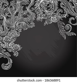 Vector illustration of floral design on blackboard. Stylish concept decoration for a restaurant, coffeehouse, coffee shop menu, wedding invitation 