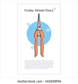 Vector Illustration of Floral Design Tools to create bouquets, wreaths, boutonnieres, wedding decoration, gifts. The template made in a flat stile. There is a place for you text.