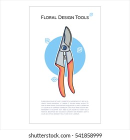 Vector Illustration of Floral Design Tools to create bouquets, wreaths, boutonnieres, wedding decoration, gifts. The template made in a flat stile. There is a place for you text.