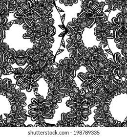 vector illustration. floral doodle pattern of lace. black and white
