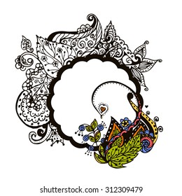 Vector illustration floral doodles on a white background. Hand drawn doodle frame.