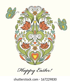 Vector illustration of floral easter egg and butterflies