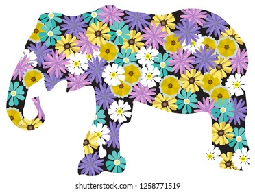 ilustración vectorial de un elefante floral aislado en fondo blanco