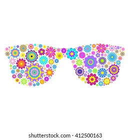 Vector illustration of floral eyeglasses on white background