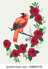 vector illustration of floral frame with bird