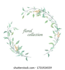 Vektor-Illustration, Blumenrahmen, Äste mit Blättern für die Hochzeitsgestaltung, Isolierung auf weißem Hintergrund, Grüße, Hochzeitseinladung